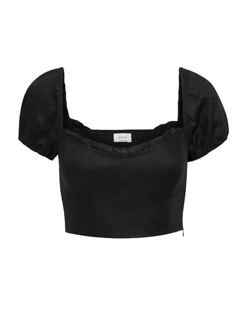 Wilfred Wander Black Puff-Sleeve Square-Neck Crop Top - S
